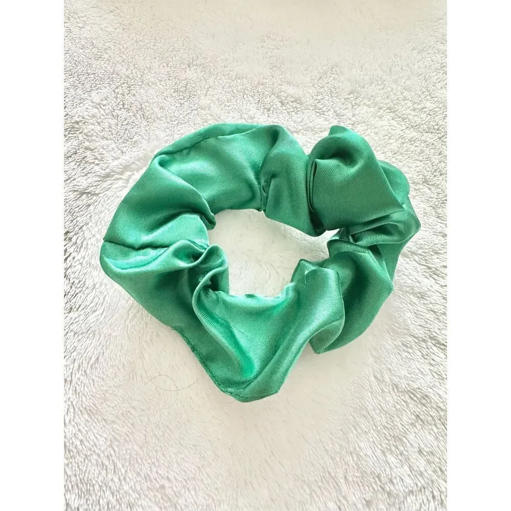 Jade green color satin hair scrunchie
